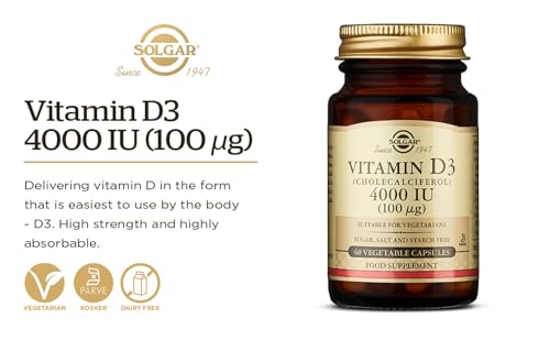 Solgar Vitamin D3 4000 IU (100 µg) Vegetable Capsules - Pack of 60 - Cholecalciferol SOLGAR uk supplements
