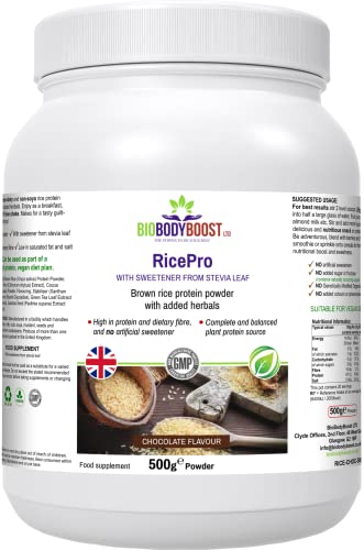 RicePro |Chocolate | Brown Rice Protein Powder with Added Herbals | Chicory Root Extract, Biobodyboost uk supplements