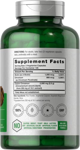 Cinnamon with Chromium Picolinate 2500mg | 250 Capsules | Plus Biotin | Vegetarian Horbäach uk supplements