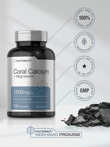 Coral Calcium 1500mg 150 Capsules | Plus Magnesium | Non-GMO, Gluten Free Supplement Horbäach uk supplements