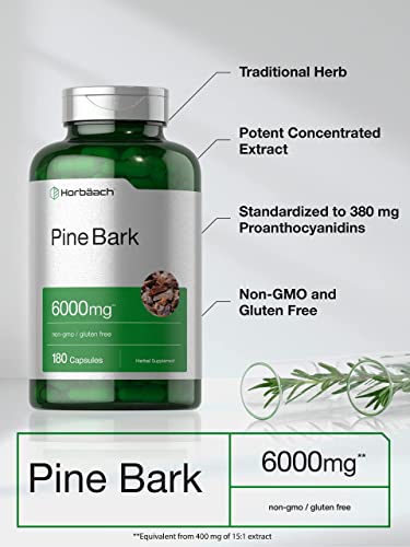Pine Bark Extract | 6000 mg | 180 Capsules | Standardized to Contain 380 mg Proanthocyan Horbäach uk supplements