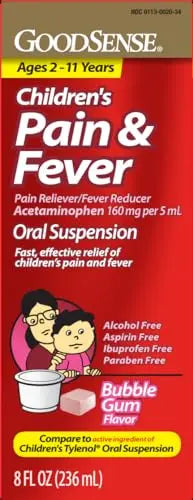 GoodSense Children's Pain and Fever Oral Suspension Liquid, Acetaminophen 160 mg per 5 mL, Bubble Gum Flavor GoodSense uk supplements