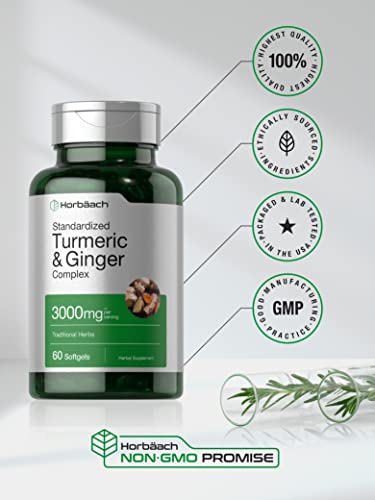 Turmeric and Ginger Supplement 3000 mg | 60 Softgel Capsules | Turmeric Curcumin Complex Horbäach uk supplements