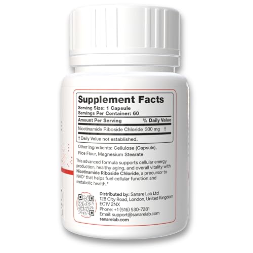 Sanare Lab NAD+ Supplement with Nicotinamide Riboside (NR) 300 mg | Cellular Energy & Metabolism Support | 60 Capsules Sanare Lab uk supplements