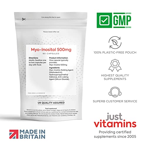 Myo-Inositol Capsules - 500mg x90 Capsules - Pure Premium Quality Myo Inositol Vitamin Just Vitamins uk supplements