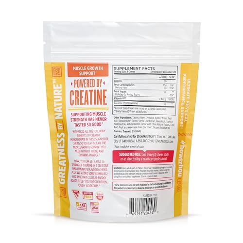 Zhou Nutrition Creatine Monohydrate Chewables 5g for Men & Women, Sugar Free Zhou Nutrition uk supplements