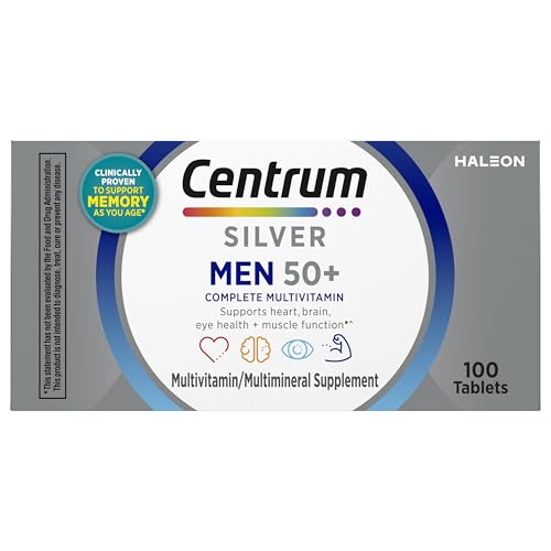 Centrum Silver Multivitamin for Men 50 Plus, Multimineral Supplement, Vitamin D3, B-Vitamins and Zinc, Gluten Free, Non-GMO Ingredients, Supports Memory Centrum uk supplements