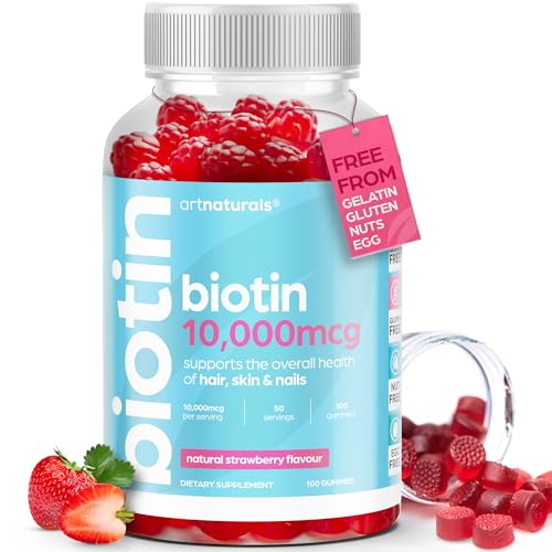 Artnaturals Biotin Gummies for Hair Growth - (100 Gummies - 10000mcg) - Natural Strawberry Artnaturals uk supplements