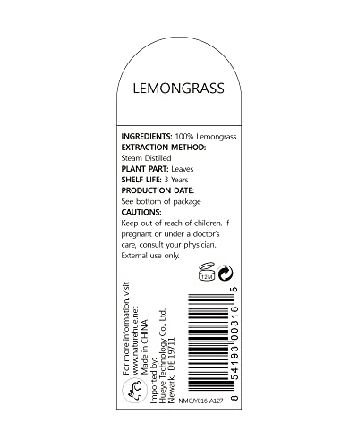 NATURE HUE Lemongrass Essential Oil - 10 mL (1/3 oz) - Pure, Natural, Therapeutic Grade NATURE HUE uk supplements