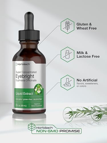 Eyebright Herb Supplement | 2 fl oz | Alcohol Free Drops | Super Concentrated Liquid Horbäach uk supplements