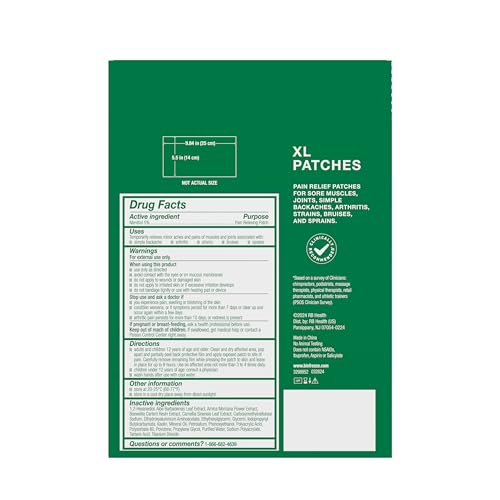 Biofreeze XL Pain Relief Patches, Menthol Pain Patches for Lower Back, Neck, Knee, & Shoulder, Comfortable & Flexible Fabric Stays in Place, 4 ct Biofreeze uk supplements
