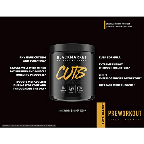BLACKMARKET CUTS Pre Workout - Flavored Energy Powdered Drink Mix for Men BLACKMARKET uk supplements