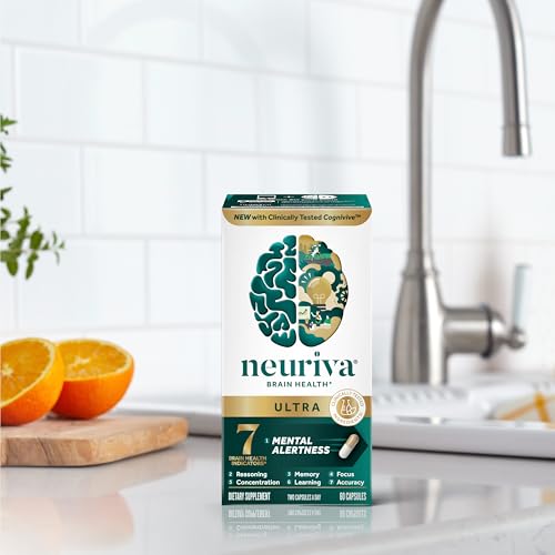 NEURIVA Ultra Decaffeinated Clinically Tested Nootropic Brain Supplement for Mental Alertness, Memory, Focus & Concentration, Cognivive, Neurofactor, Phosphatidylserine, Vitamins B6 B12, 60 Capsules NEURIVA uk supplements