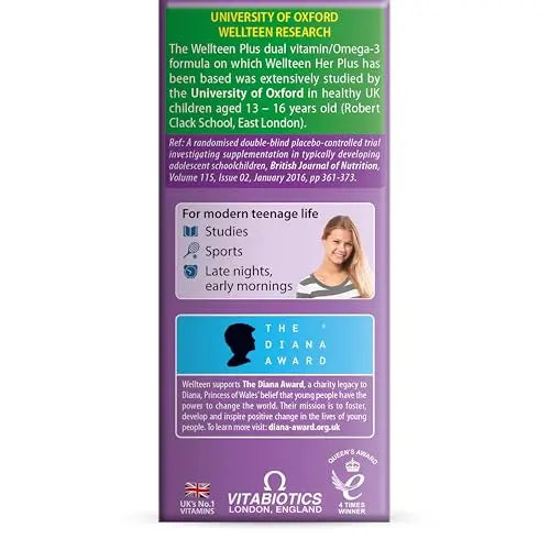 Vitabiotics Wellteen Her Plus Omega-3 - Advanced Nutritional Support for Teenagers and Young Women Ages 13-19 Wellteen uk supplements