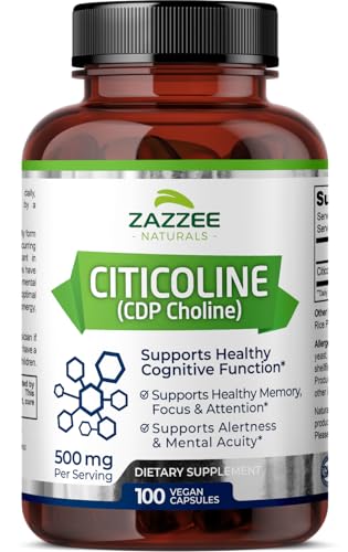 Zazzee Extra Strength Citicoline CDP Choline, 500 mg per Serving, 100 Vegan Capsules Zazzee uk supplements