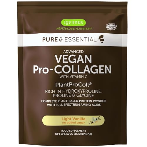Vegan Collagen Powder, Natural Vanilla Flavour, Plant-Based Peptide Protein Supplement Igennus Healthcare Nutrition uk supplements