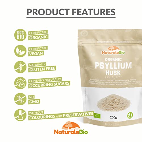 Organic Psyllium Husk - 99% Purity - 200g. Pure & Natural Psyllium Seed Husks NaturaleBio uk supplements