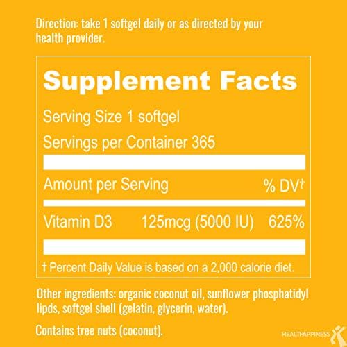 UpNourish Liposomal Vitamin D3 5000 IU Softgels - 1 Year Supply | Organic Coconut Oil Infused Vitamin D Supplements - Support Bone, Dental, Heart, Mood & Immune Health - Non GMO Gluten Free - 365 ct UpNourish uk supplements