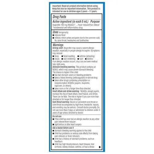 Children's Advil Pain Reliever and Fever Reducer, Dye Free and Sugar Free Ibuprofen Oral Suspension, Berry Flavored - 4 Fl Oz Children's Advil uk supplements