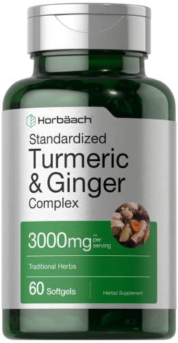 Turmeric and Ginger Supplement 3000 mg | 60 Softgel Capsules | Turmeric Curcumin Complex Horbäach uk supplements