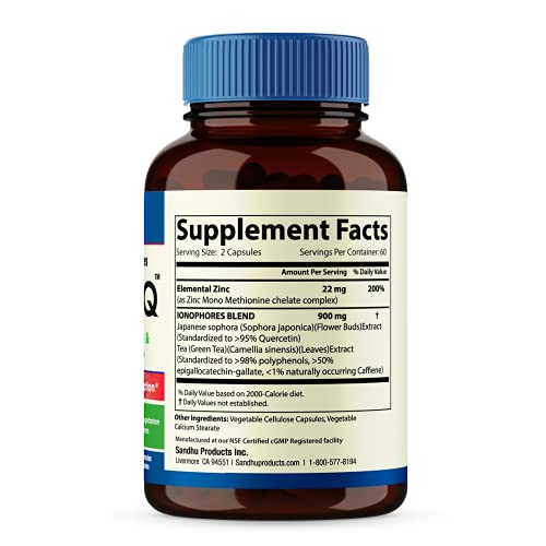 Sandhu's BioZnq 900mg Vegetarian Capsules Zinc Supplement with Quercetin Sandhu's uk supplements
