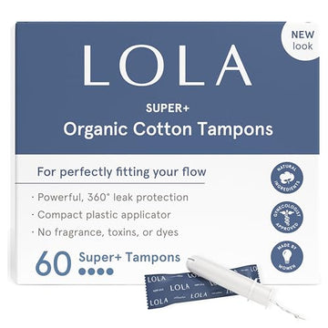 LOLA Organic Cotton Tampons, 60 Count - Super Plus Tampons, Period Feminine Hygiene Products LOLA uk supplements