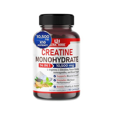 Ultra Creatine Pills Muscle Growth 9800mg Creatine Monohydrate Capsules w Ginseng ULTRA HERBS uk supplements