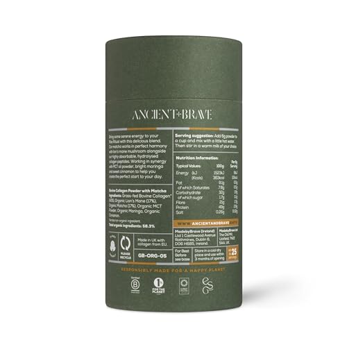 Ancient + Brave Matcha + Collagen 150g Tub - Lion's Mane Mushroom Powder Supplement Ancient + Brave uk supplements