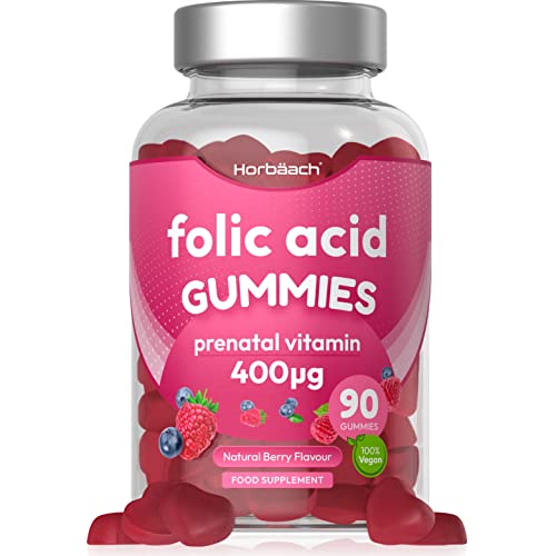 Folic Acid Gummies 400 mcg | 90 Count | Natural Berry Flavour | High Strength Prenatal Horbäach uk supplements