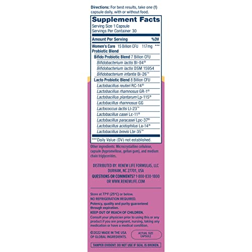 Renew Life Women's Probiotic Capsules, Supports pH Balance for Women, Vaginal, Urinary Renew Life uk supplements