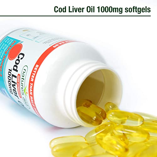 Natures Aid Cod Liver Oil, 1000 mg, 180 Softgel Capsules (High Strength, 254 mg Omega natures aid uk supplements