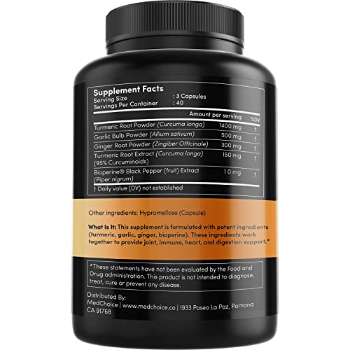 4-in-1 Turmeric and Garlic Supplements with Bioperine 2360 mg (240 ct) Turmeric Ginger MEDCHOICE uk supplements
