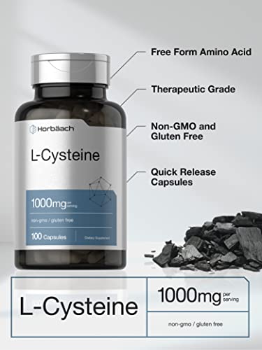 L-Cysteine 1000mg | 100 Powder Capsules | Non-GMO, Gluten Free Supplement Horbäach uk supplements