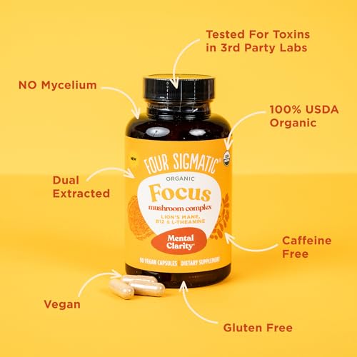 Four Sigmatic Focus Capsules | Lion's Mane Supplement Capsules | Brain Boosting Complex with Ashwagandha, Bacopa Monnieri & Rhodiola | Vegan Nootropic Adaptogen & Mushroom Supplement | 30 Servings Four Sigmatic uk supplements