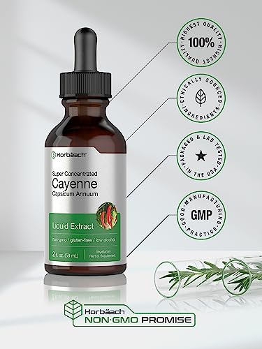 Cayenne Pepper Liquid Extract | 2 fl oz | Vegetarian, Non-GMO, Gluten Free Supplement Horbäach uk supplements