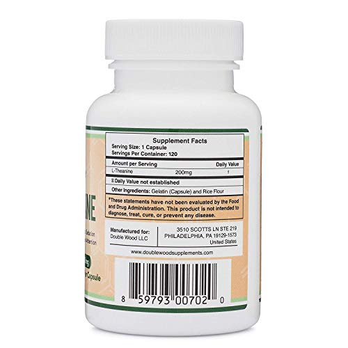 L-Theanine Supplement 200mg, 120 Capsules (Soy Free, Gluten Free, Non-GMO Double Wood Supplements uk supplements