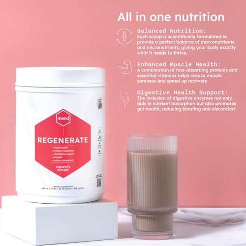 MEND Regenerate, Post Workout Recovery, Immune Support, and Sports Nutrition Supplement for Men and Women - Natural, Gluten Free, and Non-GMO - Cocoa Protein Powder, 20 Servings MEND uk supplements