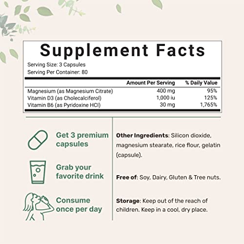 Magnesium Citrate 400mg with Vitamin D3 1000IU & B6, 240 Capsules Micro Ingredients uk supplements