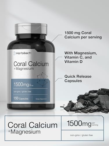 Coral Calcium 1500mg 150 Capsules | Plus Magnesium | Non-GMO, Gluten Free Supplement Horbäach uk supplements