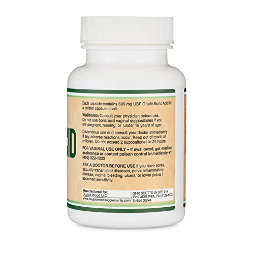 Boric Acid Vaginal Suppositories (600mg, 60 Count) Supports Vaginal pH Balance, Odor Control Double Wood Supplements uk supplements