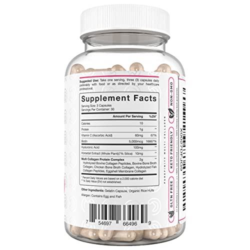 PUREFINITY Collagen Peptides for Women – Type I, II, III, V & X with Biotin & Hyaluronic Acid, Supports Healthy Skin, Bones, Hair & Nails – Non-GMO, Grass-Fed (90 Capsules, 1 Month Supply) PUREFINITY uk supplements