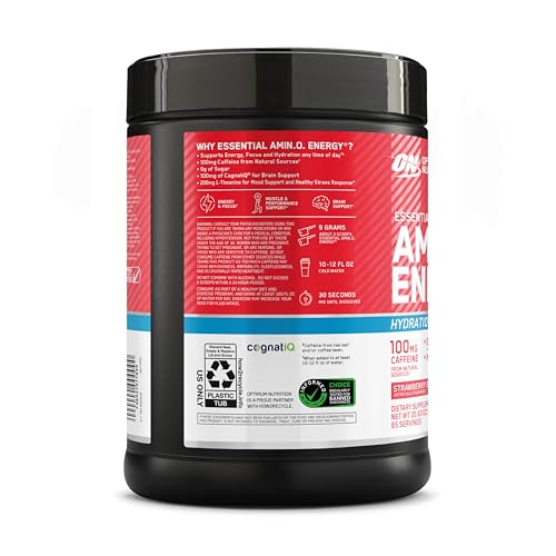 Optimum Nutrition Amino Energy Powder Plus Focus, with BCAA, Electrolytes, and Caffeine, Strawberry Burst, 65 Servings Optimum Nutrition uk supplements