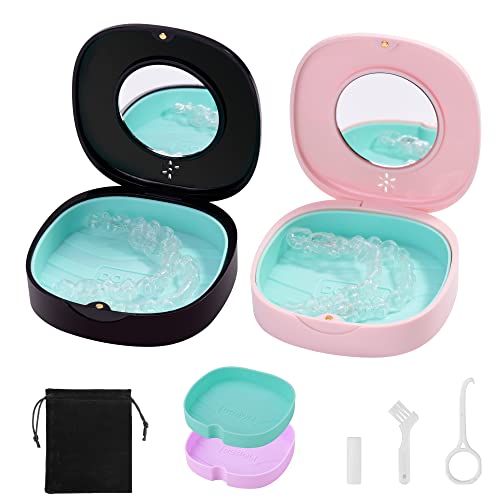 2 Pack Retainer Case with Vent Holes, Mirrors,Compatible with Invisalign,Night Guards Doboli uk supplements