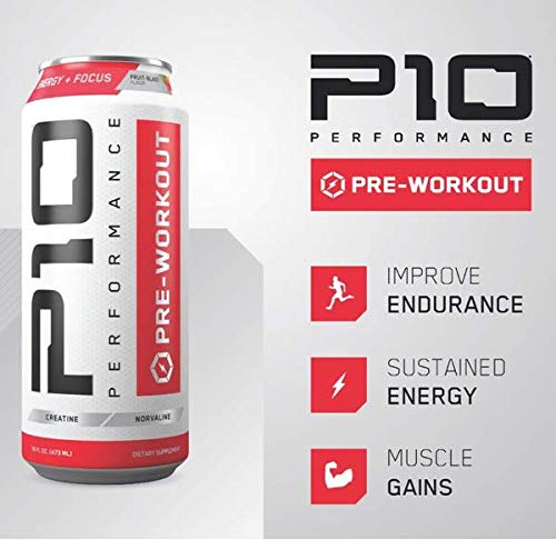 P10 Performance Sugar-Free Pre Workout Drink - 12-Pack, Fruit Blast, 12oz Cans - Energy P10 Performance uk supplements