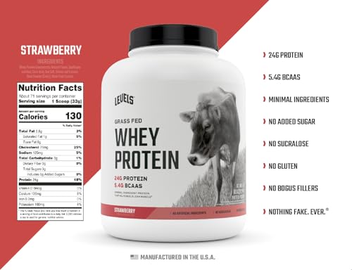 Levels Grass Fed 100% Whey Protein, No Hormones, Strawberry, 5LB Levels Nutrition uk supplements