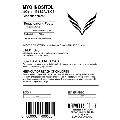 Myo Inositol Powder REDWELLS PCOS & Fertility GMO Free Vegan - 100g Pack REDWELLS uk supplements