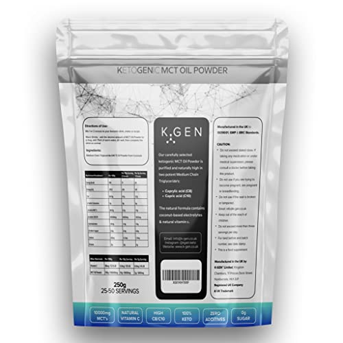 Keto MCT Oil Powder Pure Coconut MCT Keto Coffee Creamer | Premium Quality C8 Easily Absorbed & Digested - Ideal for Paleo & Vegan Diets K GEN ketogenic enhancement uk supplements