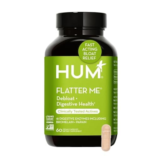 HUM Flatter Me Digestive Enzymes for Women & Men, Digestive Health Bloating Supplement with Ginger & Peppermint Leaf, Fast Acting Anti Bloat Pills Multi Enzyme for Debloating, Vegan, 60 Capsules HUM uk supplements