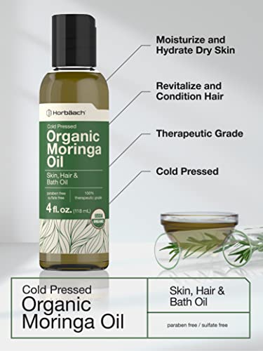 Organic Moringa Oil | 4 fl oz | for Face, Hair, and Skin | 100% Therapeutic Grade | Paraben Horbäach uk supplements