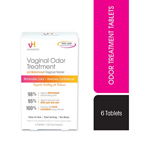 vH essentials Vaginal Odor Treatment - pH Balanced Vaginal Suppositories - 6 Tablets With Applicator, White vH essentials uk supplements